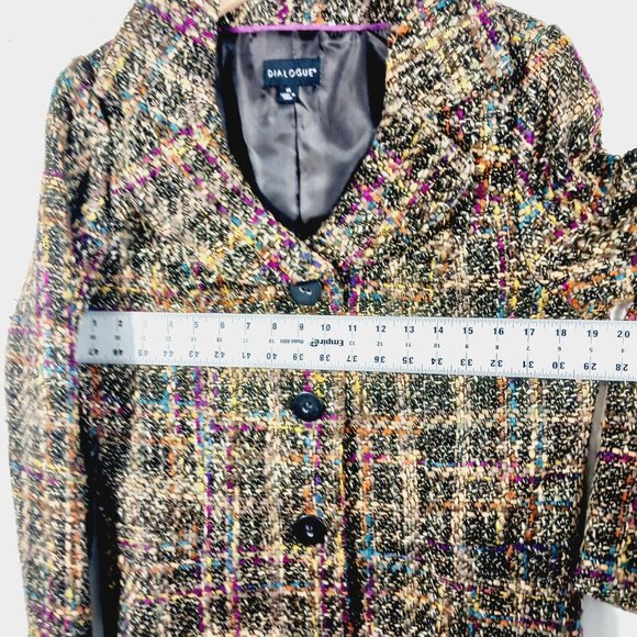 Dialogue SZ 14 Tweed Jacket Long Sleeve Button Front Brown/Green/Burgundy/Cream - Picture 12 of 16
